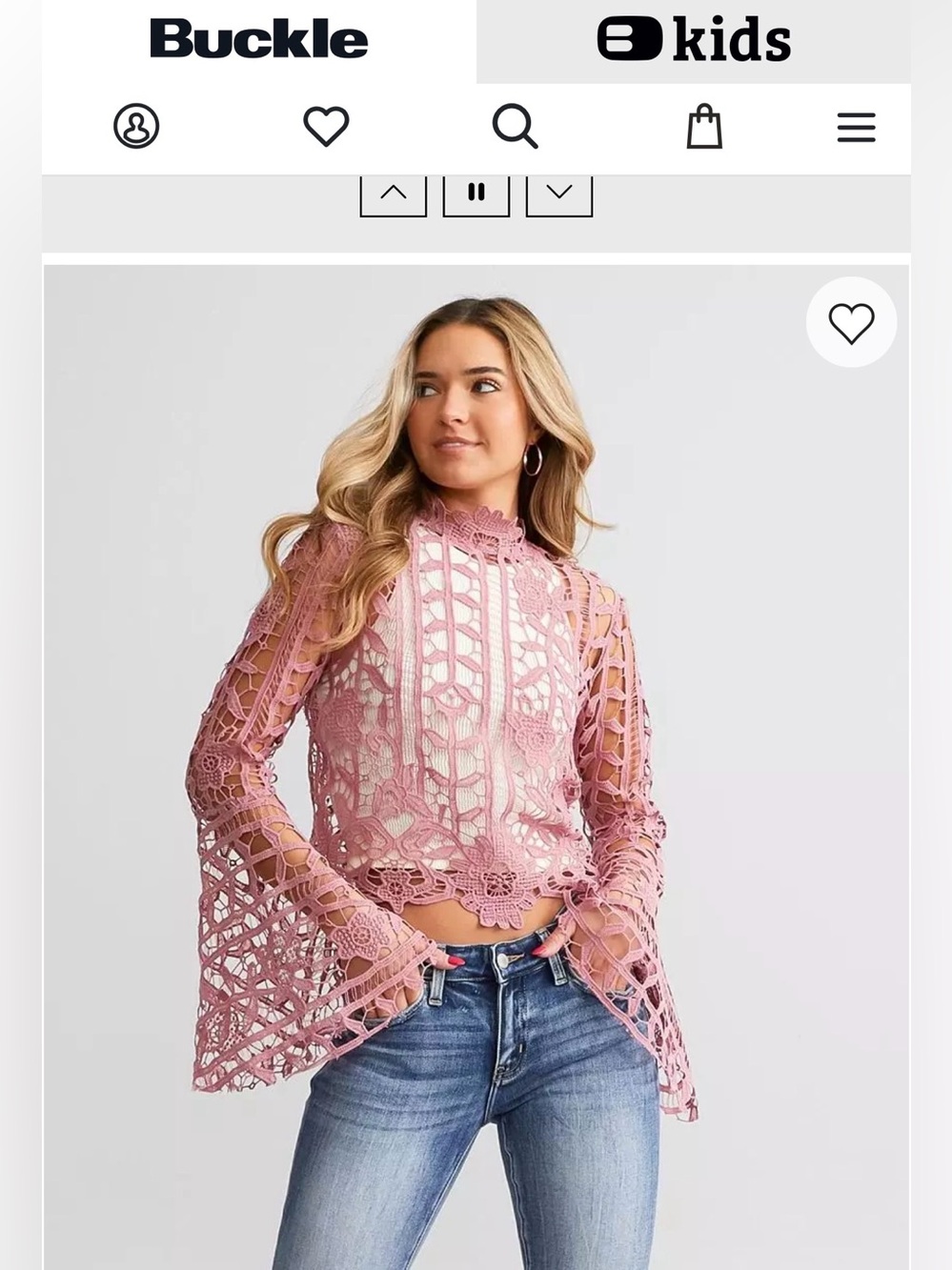 Lace Crochet Bell-Sleeve Top - Pink from buckle made by Willow and root